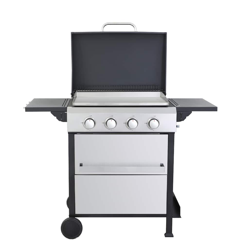 4-Burner Propane Gas BBQ Grill, 49200 BTU Output with Wire Enamel Cooking Grids Foldable Side Table for Outdoor Barbecue