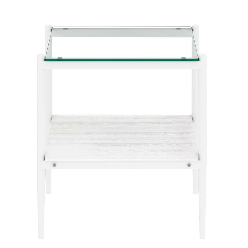 Set of 2 Rectangle End Table, Tempered Glass Tabletop with MDF layer, Modern Table for Living Room, Transparent Glass