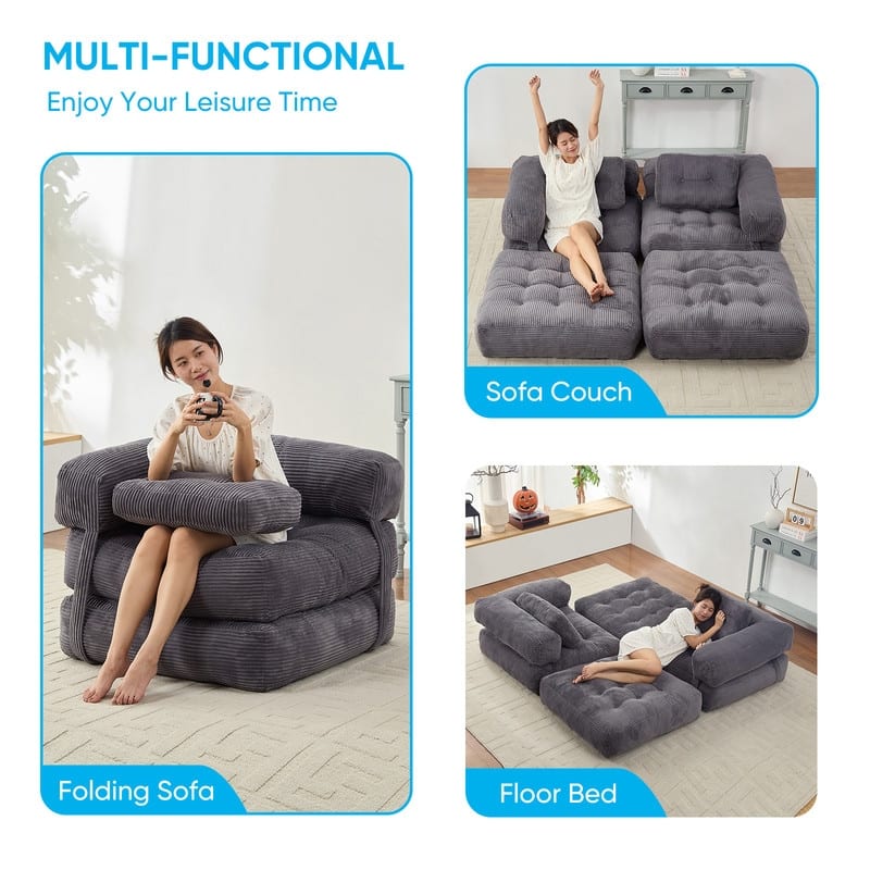 Mixoy Folding Sofa Bed, L-Shaped Convertible Sofa Bed with Armrest Foldable Sleeper Sofa