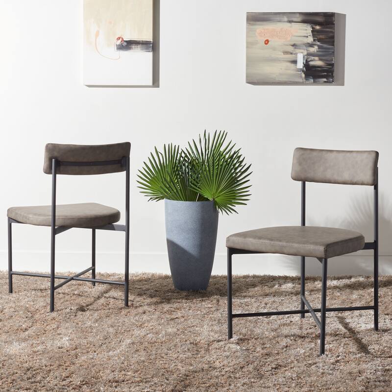 SAFAVIEH Lulah Modern Faux Leather Dining Chair (Set of 2) - 19.3" W x 22.5" L x 35" H - 19Wx23Dx35H - Grey /Black