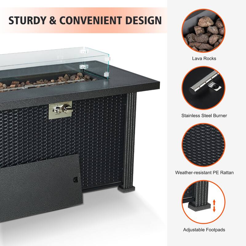 44 inch Patio Rectangle Propane Fire Pit Table with Rain Cover
