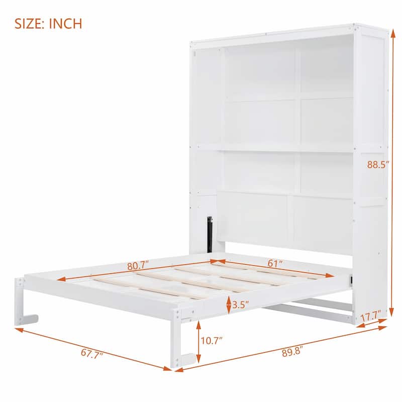 Full/Queen Size Murphy Bed Wall Bed with Shelves