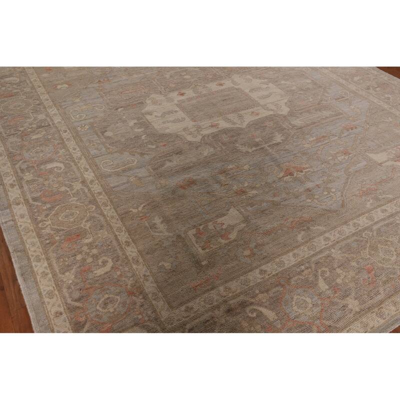 Vegetable Dye Oushak Area Rug Handmade Grey Wool Carpet - 8'4" x 9'10"