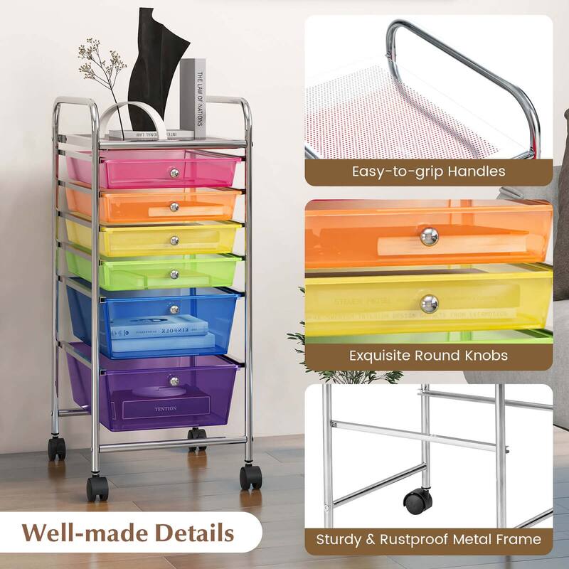 Costway 6 Drawer Rolling Storage Cart Scrapbook Paper Office Organizer