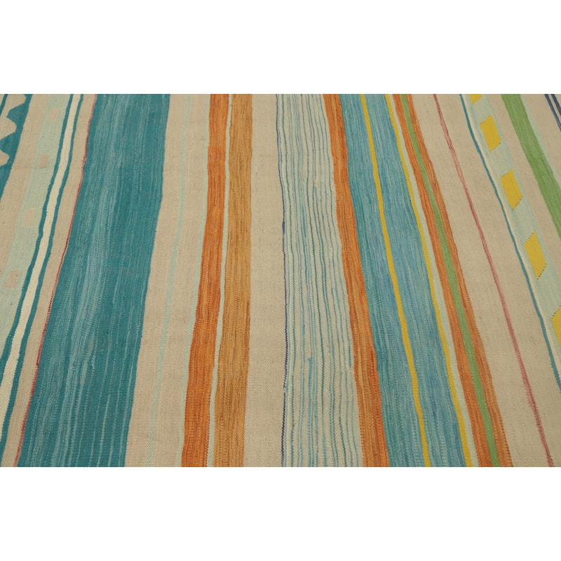 Hand Woven Oriental 100% Wool Carpet Southwestern Tribal Multi-Colored Kilim Area Rug - 12' 0'' X 8' 9''