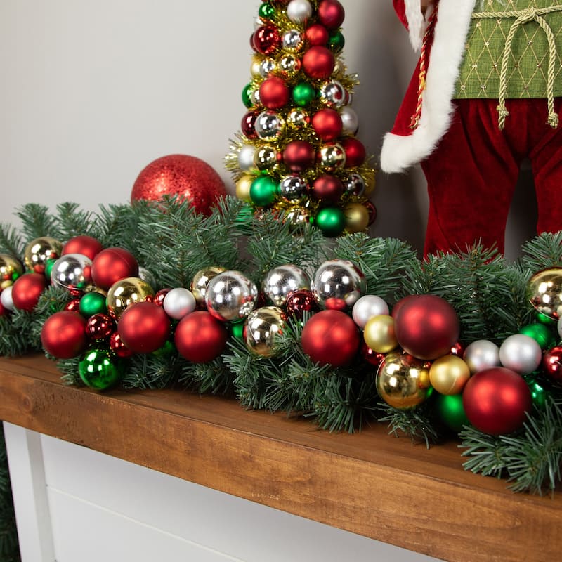 6' Traditional Colors 2-Finish Shatterproof Ball Christmas Garland