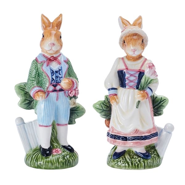 slide 2 of 7, Fitz and Floyd Jardin Rabbit Salt and Pepper Shaker Set