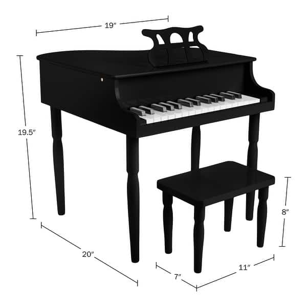 dimension image slide 2 of 3, Hey Play Kids Piano - 30 Key Mini Grand Piano with Music Stand and Bench