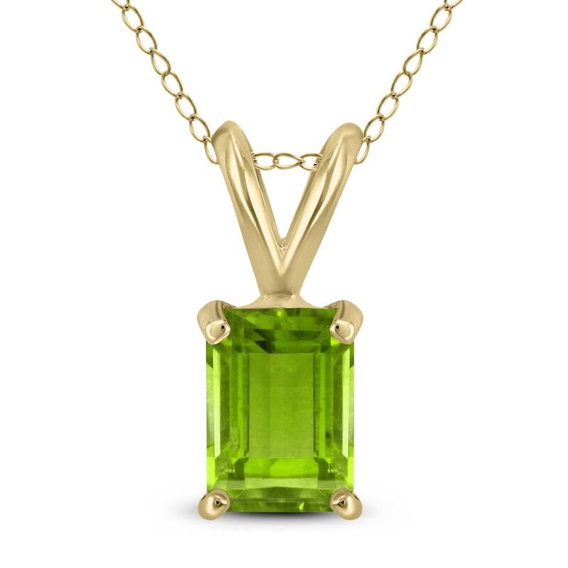 Marquee 14K Yellow Gold 6x4MM Emerald Shaped Peridot Pendant