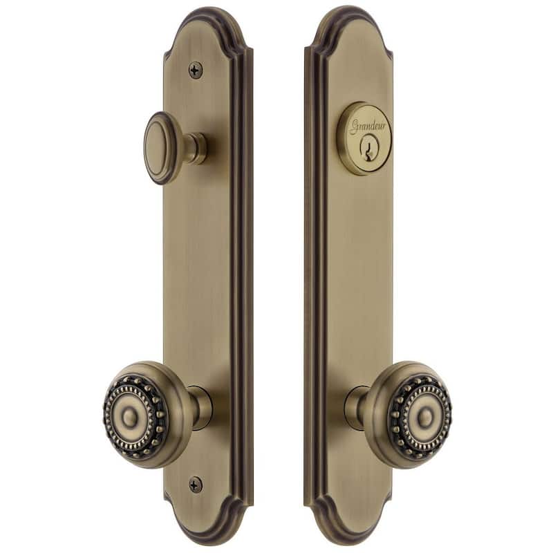 Grandeur Arc Solid Brass Tall Plate Single Cylinder Keyed Entry Set - Vintage Brass