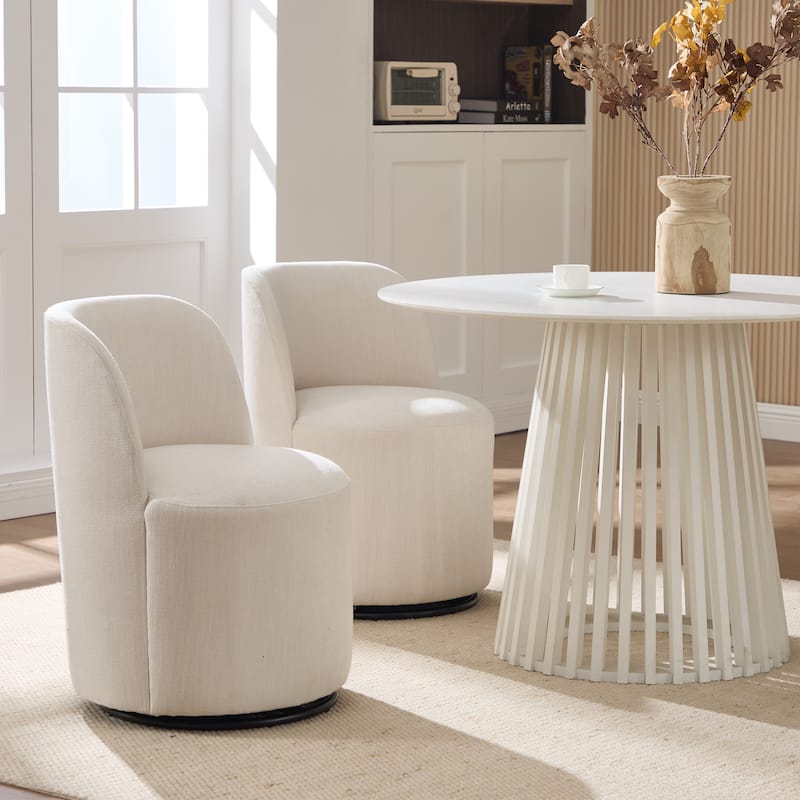 Set Of 1 Upholstered Barrel Chair, Mid Century Modern Round Linen Dining Chair, 360 Degree Swivel Side Chair for Dining Room