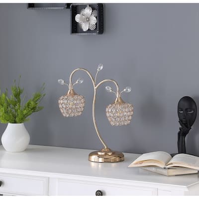 17.25" Rose Gold 2-Floral Glam Metal Table Lamp