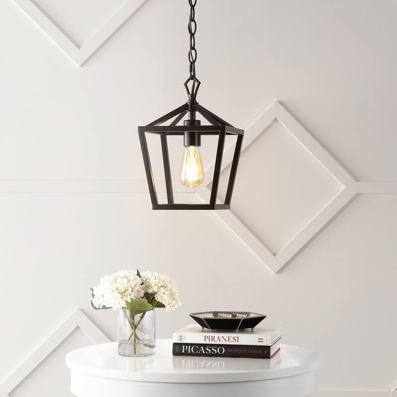 Virginia 8" 1-Light Vintage Farmhouse Iron Chain Pagoda LED Pendant, by JONATHAN Y