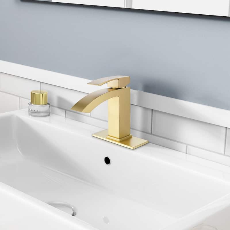 Brushed Gold Square Single Hole Single Handle Bathroom Faucet with Cover