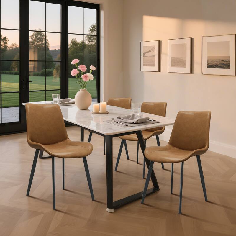 Leather Dining Chair Side Chair Coffee Chair Brown Lounge Chair Kitchen Chair Set of 4 Office Chair with Metal Legs