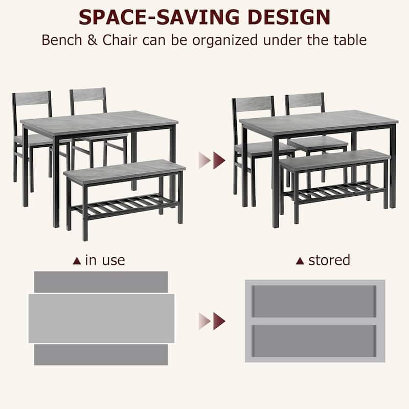 Dining Table Set for 4, with 1 Bench and 2 Chair