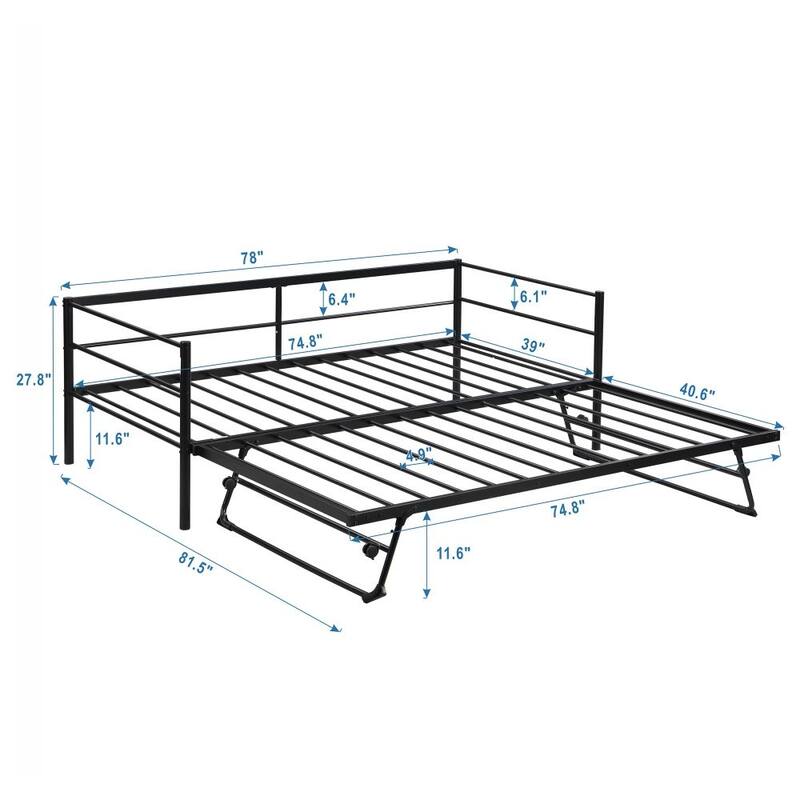 Twin Size Metal Daybed with Adjustable Trundle, Pop Up Trundle