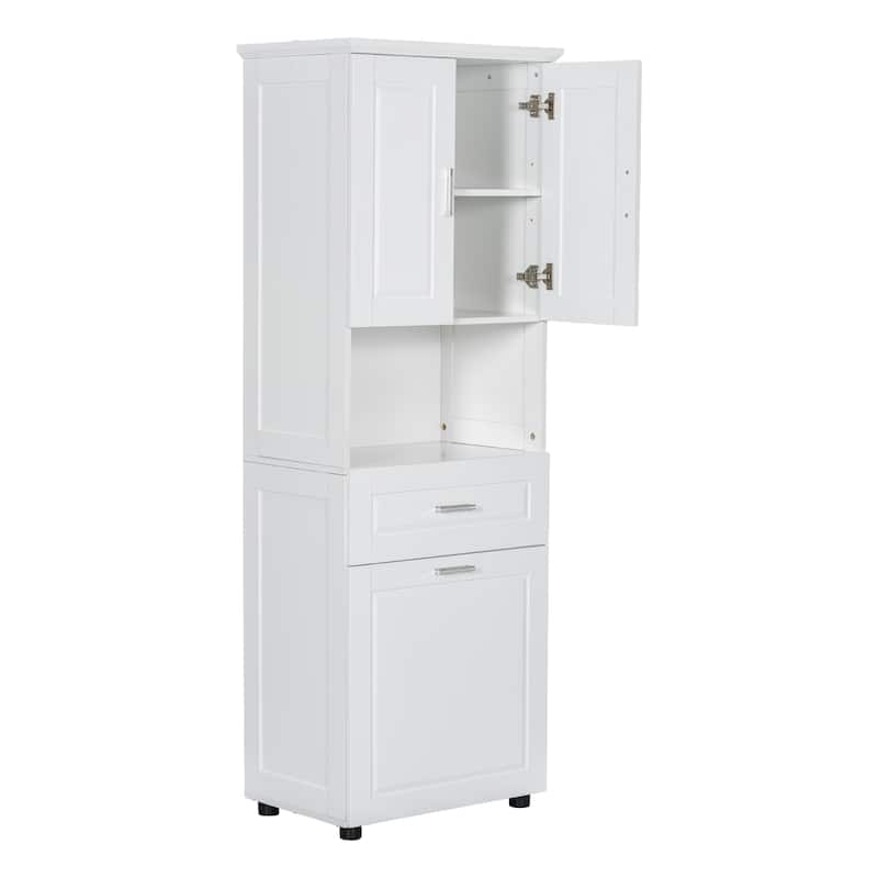 Roomfitters Tall Bathroom Cabinet with Tilt-Out Laundry Basket and Upper Storage Compartment Large Organizer