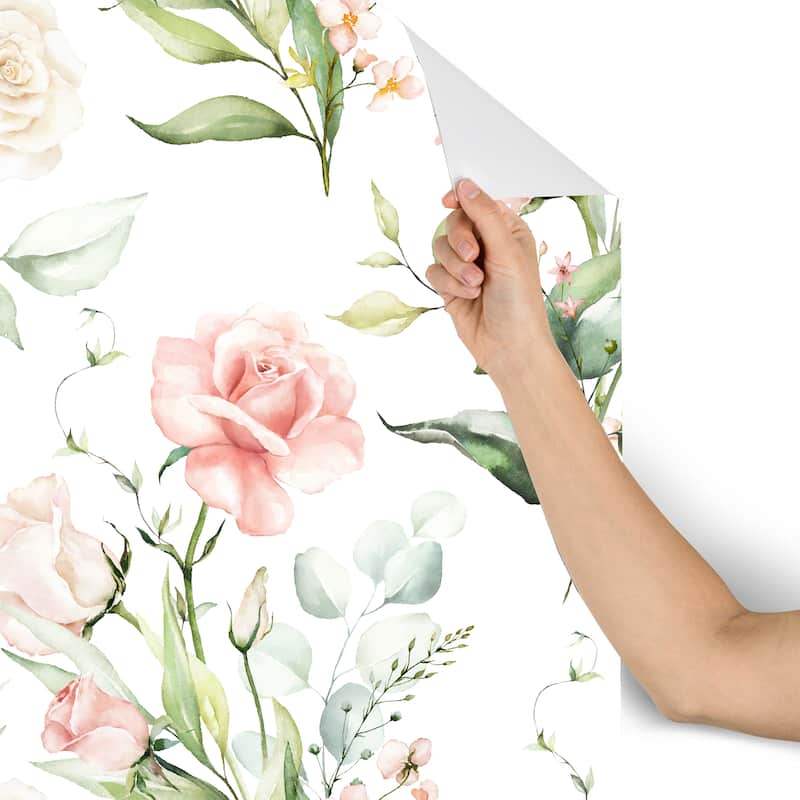 House Pink Roses Removable Wallpaper 24'' inch x 10'ft Bed Bath