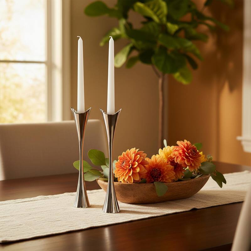 Nambe Curve Candlestick Holders - 2.75" W x 11" H