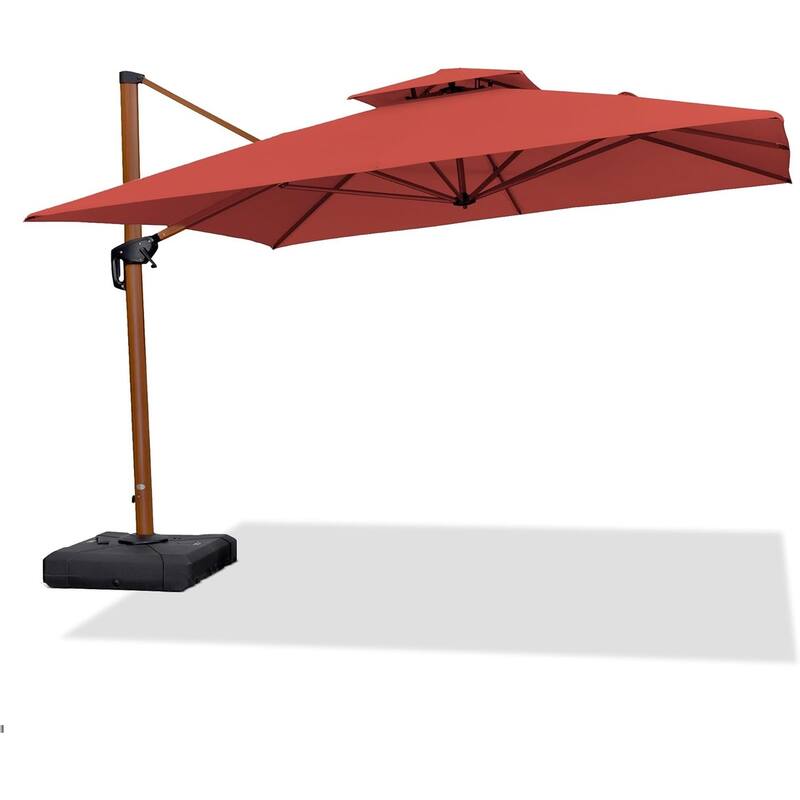 PURPLE LEAF 11ft Square Wood Pattern Patio Cantilever Umbrella