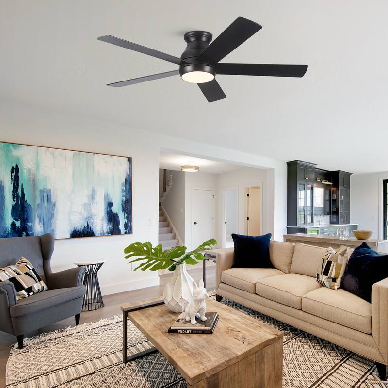 YUHAO AeroLite 48 in. Indoor White Low Profile Standard Ceiling Fan with Bright White Integrated LED Light Kit, Remote Included