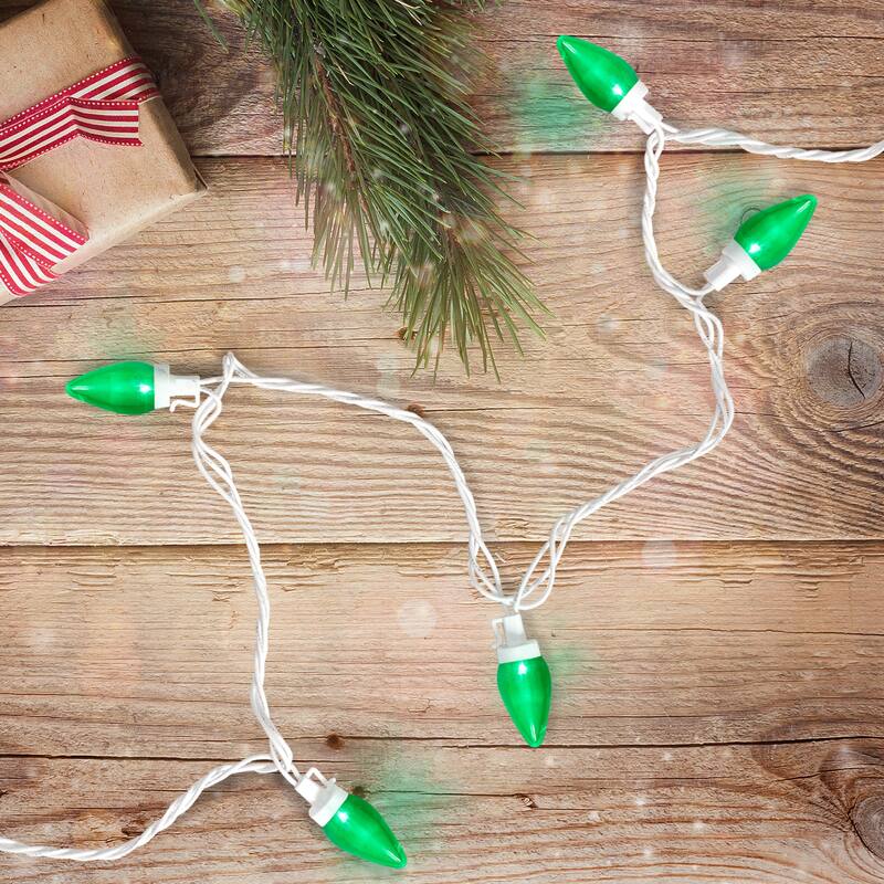 LED C7 Christmas Lights - Green - 16' White Wire - 25ct