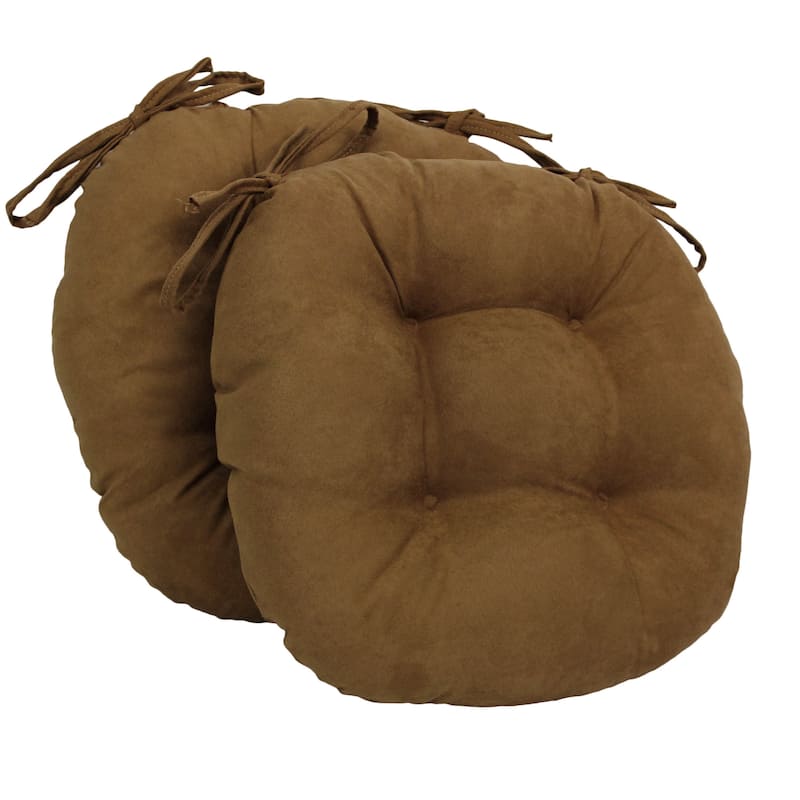 16-inch Round Indoor Microsuede Chair Cushions (Set of 2, 4, or 6) - Set of 2 - Saddle Brown