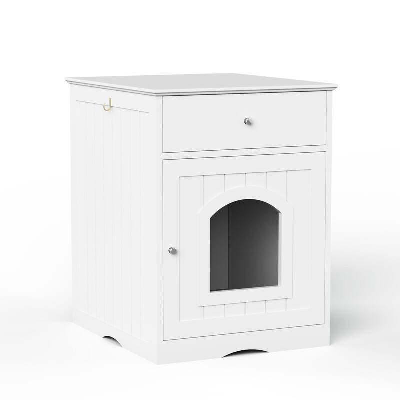 Wooden Pet House Cat Litter Box Enclosure With Drawer, Side Table, Indoor Pet Crate - 20.9''L x 18.9''W x 25'' H