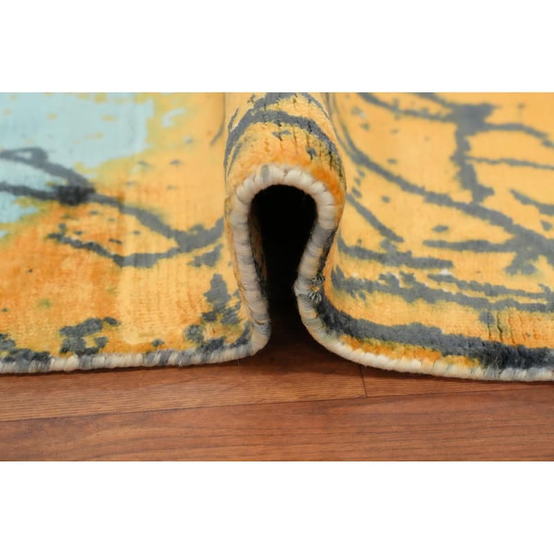Hand Knotted Oriental Viscose Silk Carpet Modern Pictorial Multi-Colored Abstract Area Rug - 7' 8'' X 5' 7''