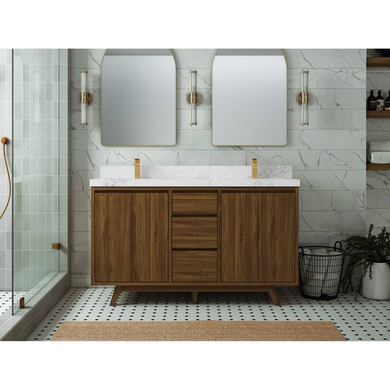 Willow Collections 60 in. W x 22 in. D Madison Teak Double Sink Bathroom Vanity with Countertop