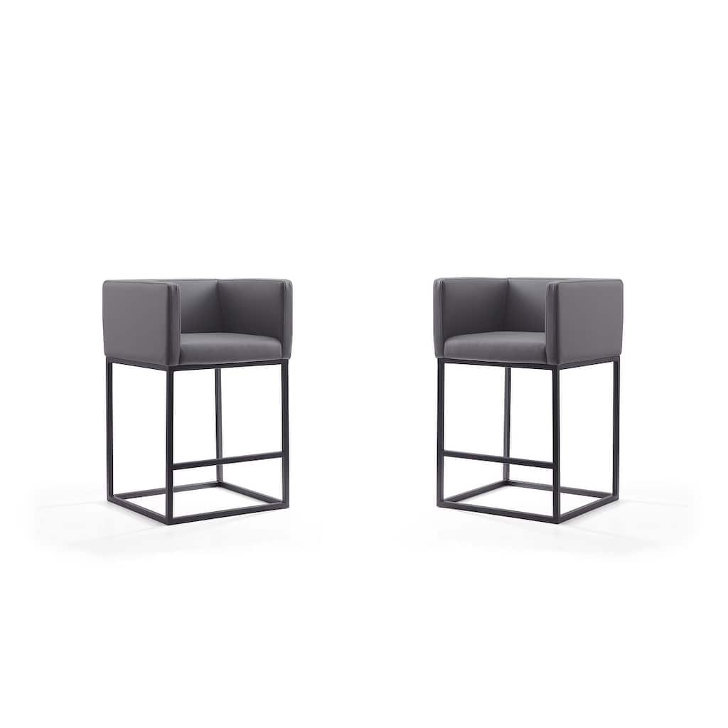 Manhattan Comfort Embassy 34 in. Black Metal Counter Height Bar Stool (Set of 2)