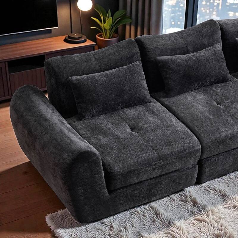 Modular Cloud Sofa, Convertible Folding Sofa Bed, 3-Seat Cushioned Sectional Couch for Living Room Bedroom