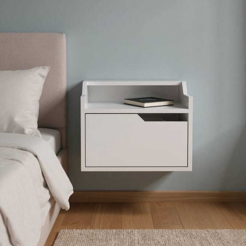 HomeRoots 16" White Wood One Drawer Floating Nightstand - White - 1-drawer