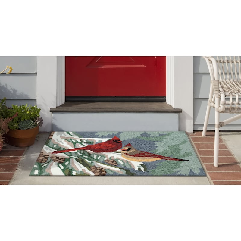 Liora Manne Frontporch Cardinal Christmas Day Indoor/Outdoor Rug - 1'8" x 2'6"