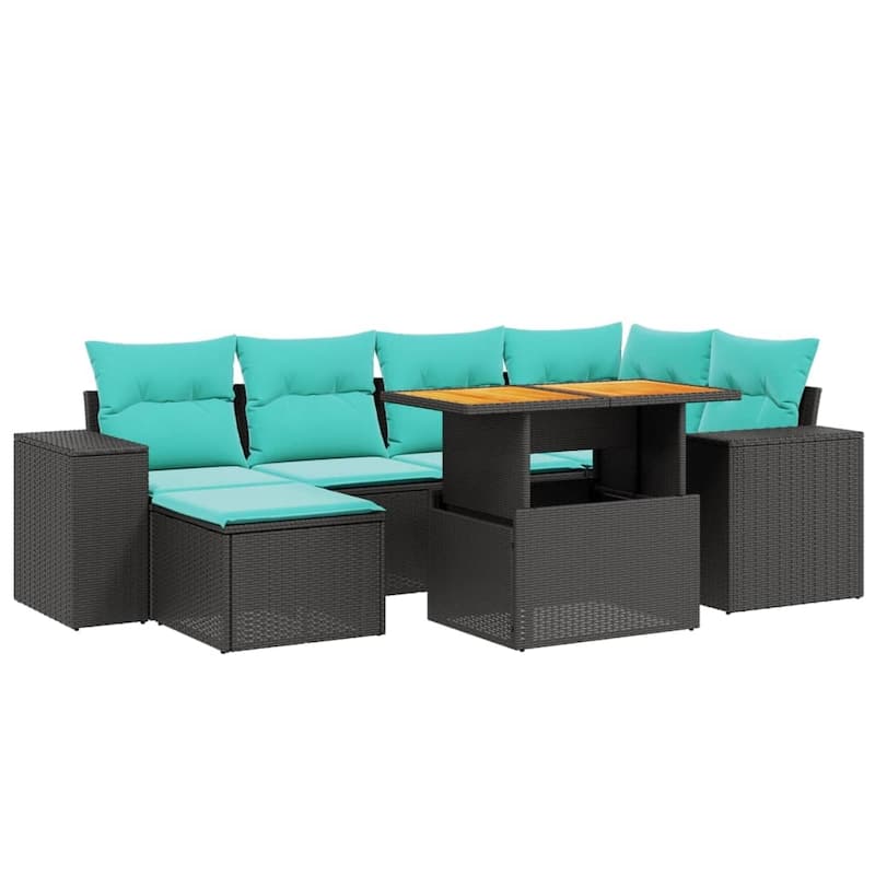 vidaXL Patio Sofa Set with Cushions Outdoor Furniture 7 Piece Poly Rattan - 21.7 x 24.4 x 27.2