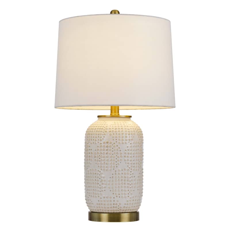 24 Inch Ivory Metal Table Lamp with White Fabric Drum Shade - 13" x 13" x 24"