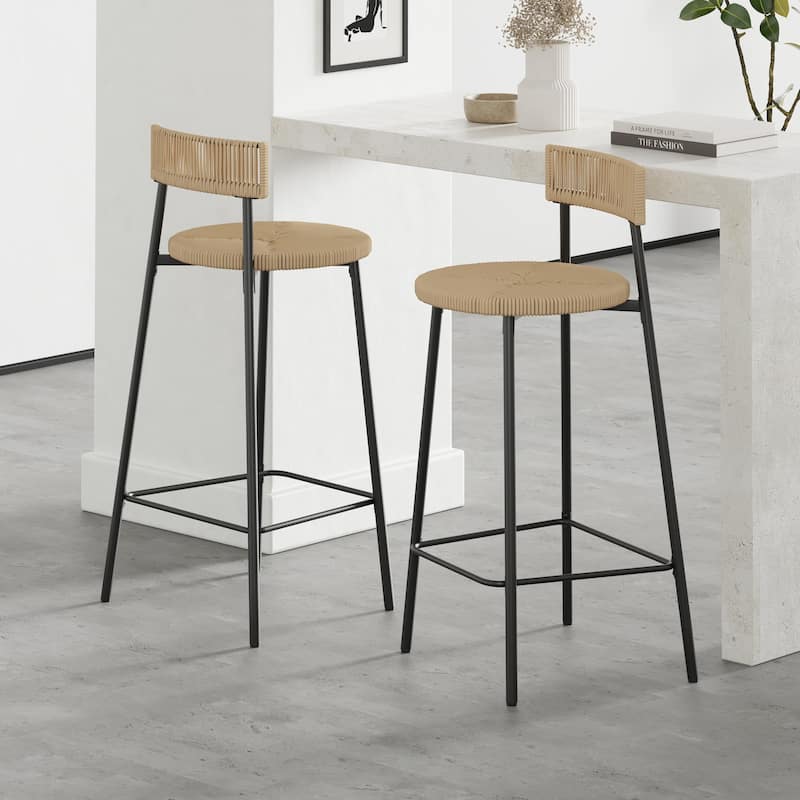 Ostweer Furniture Set of 2 Handwoven Paper Rope Bar Stools - Creamy White - Honey