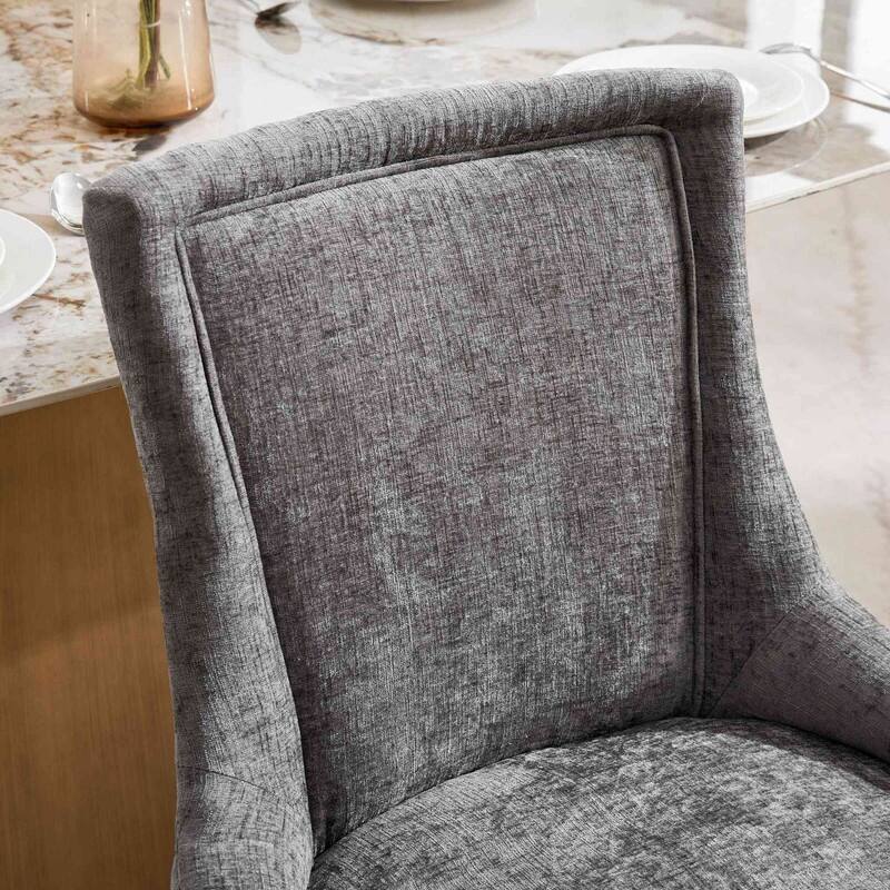 Luxe Curved Accent Dining Chairs with Gold-Plated Legs & Textured Chenille Upholstery, Set of 2