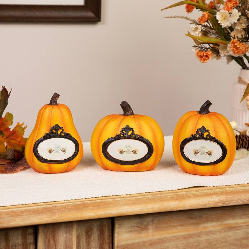 "Thanks, Today, Tomorrow, Always" Fall Harvest Pumpkin Decorations - 5.5" - Set of 3
