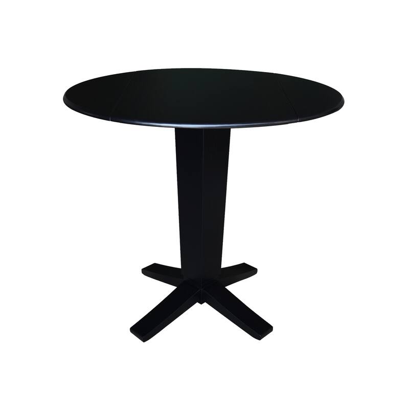 42 in Solid Wood Round Drop Leaf Counter Height Dining Table with Stools in Black