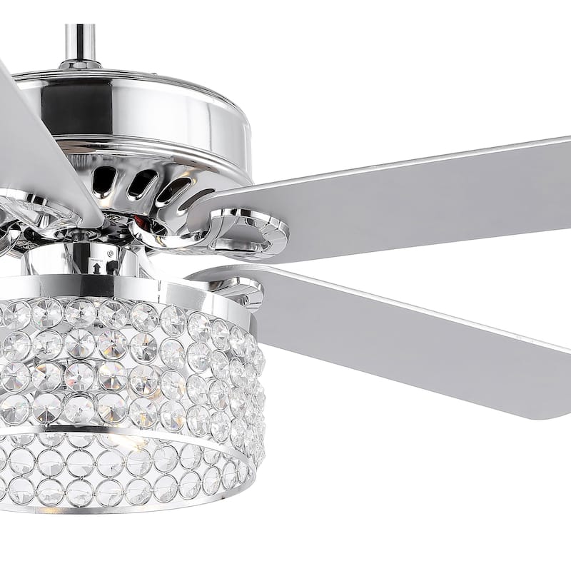 Kristie 52" 3-Light Crystal/Metal Modern Glam Drum LED Ceiling Fan With Remote, Chrome by JONATHAN Y