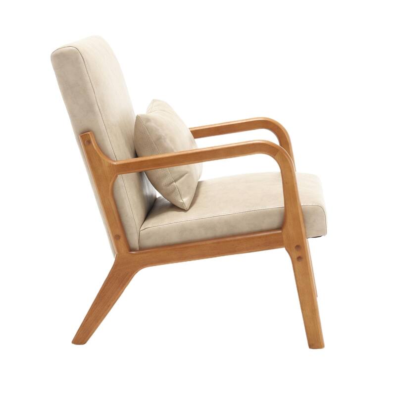 Khaki 23.23" Upholstered Accent Chair with Rubber Wood Legs and Pillow