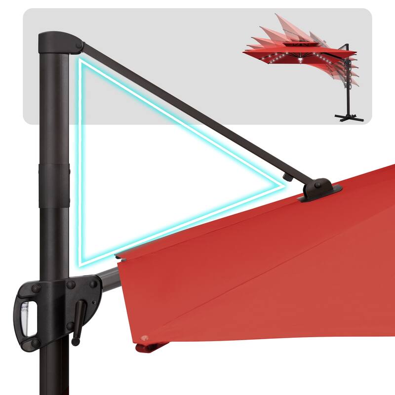 VredHom 9 x 11ft Outdoor Rectangular Dual Top Cantilever Patio Umbrella LED Light with Weights Base