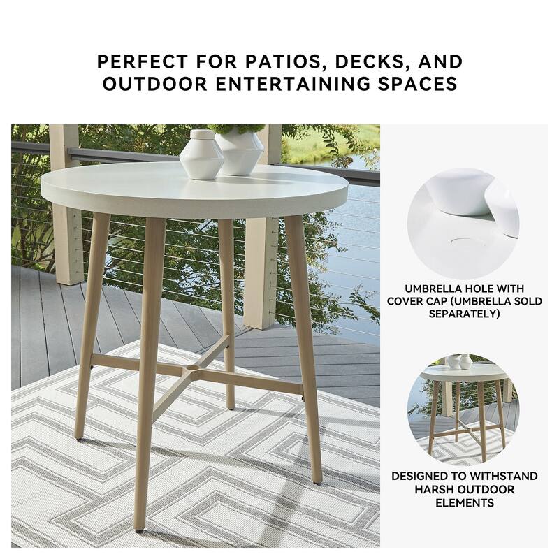 Signature Design by Ashley Seton Creek Beige/White Outdoor Bar Table - 40" W x 40" D x 42.25" H