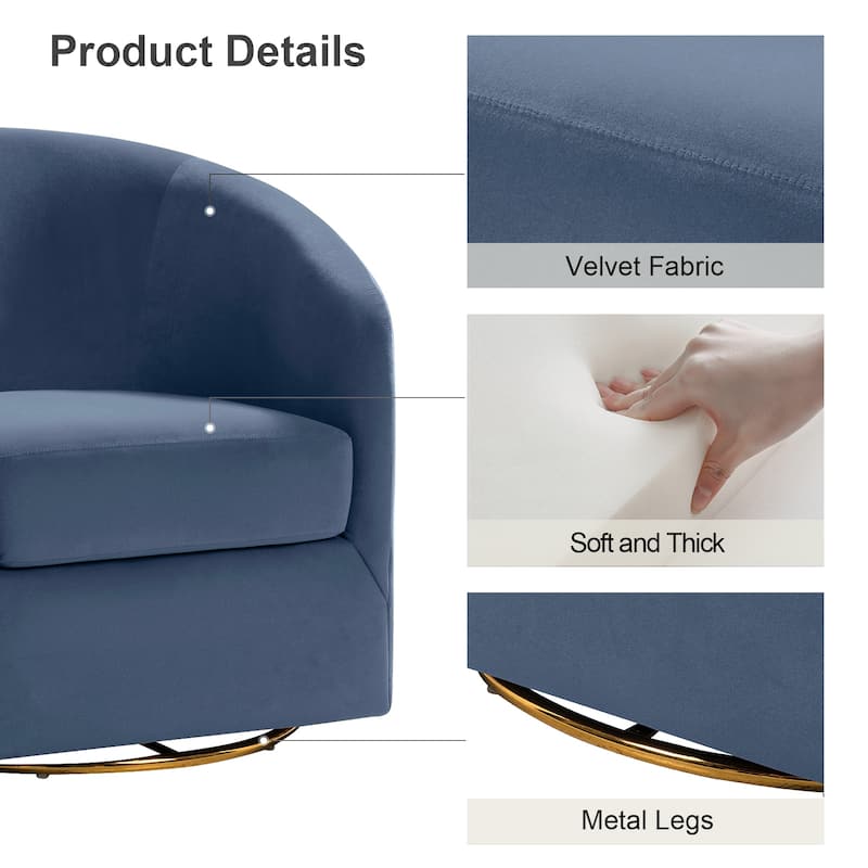 Eleuterio Modern Upholstered Swivel Accent Barrel Chair with Metal Base Set of 2 by HULALA HOME