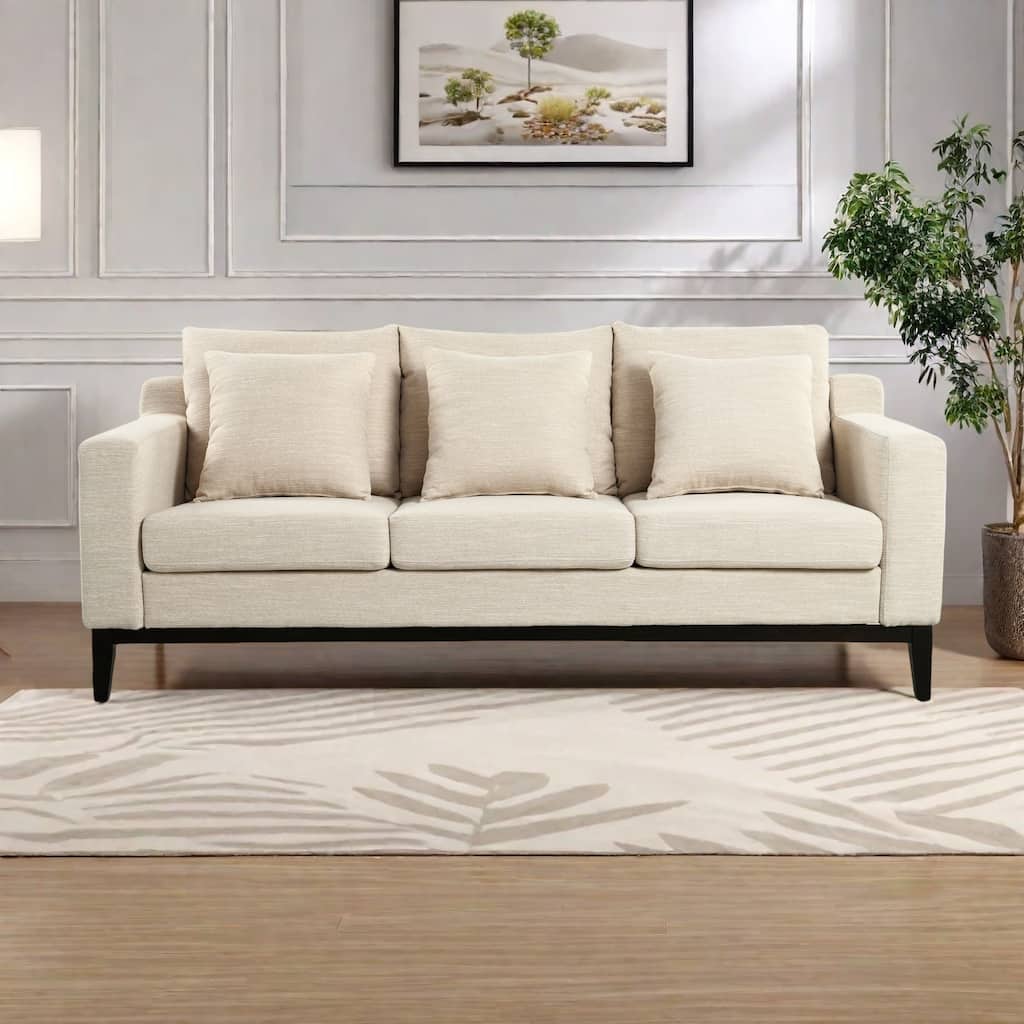 80.5" Polyester 3-Seater Sofa,Solid Wood Trim - Premium Comfort for Living Room or Study