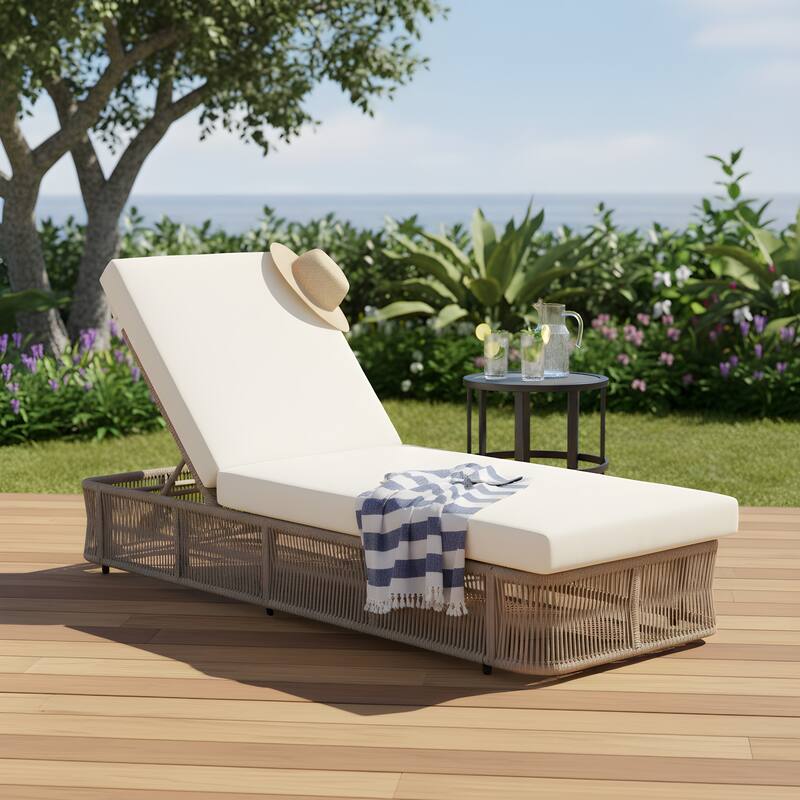 Christopher Knight Home - Outdoor 5-Position Adjustable Sunlounge Set with Woven Rope Base & Ceramic Tile Side Table