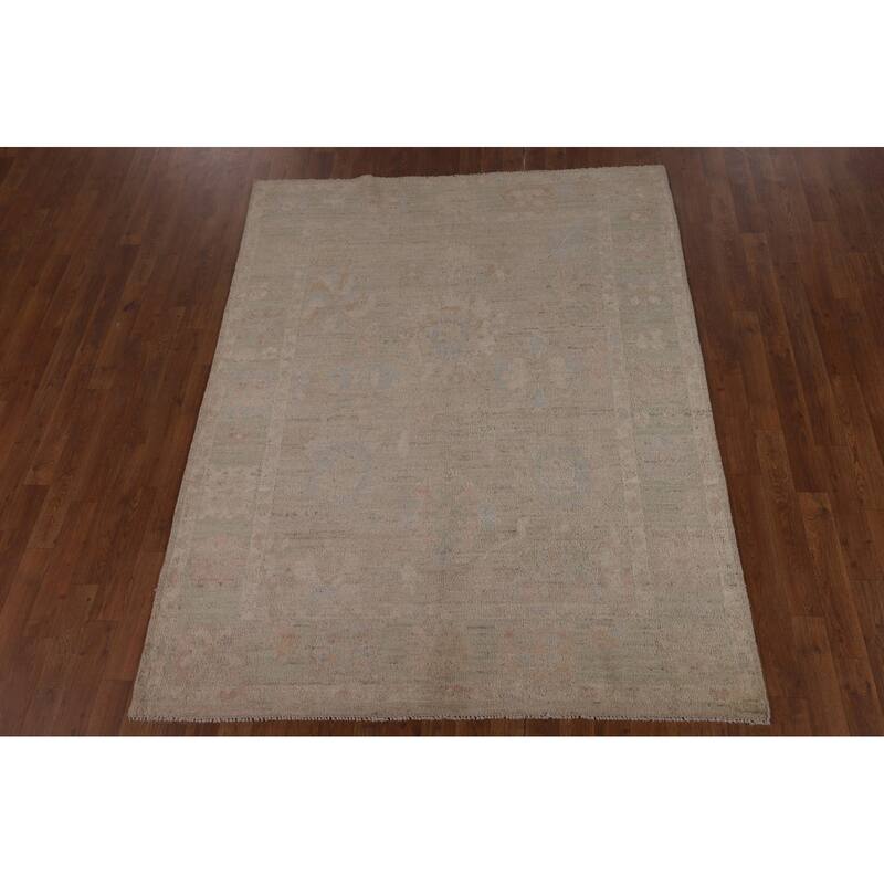 Vegetable Dye Oushak Area Rug Hand-Knotted Oriental Wool Carpet - 5'2"x 6'6"