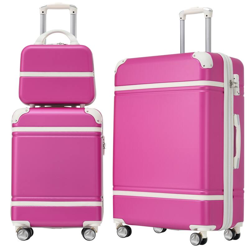 3 Piece Lightweight Luggage Set, Hardside Expandable Suitcase w/TSA Lock and Cosmetic Case - Pink